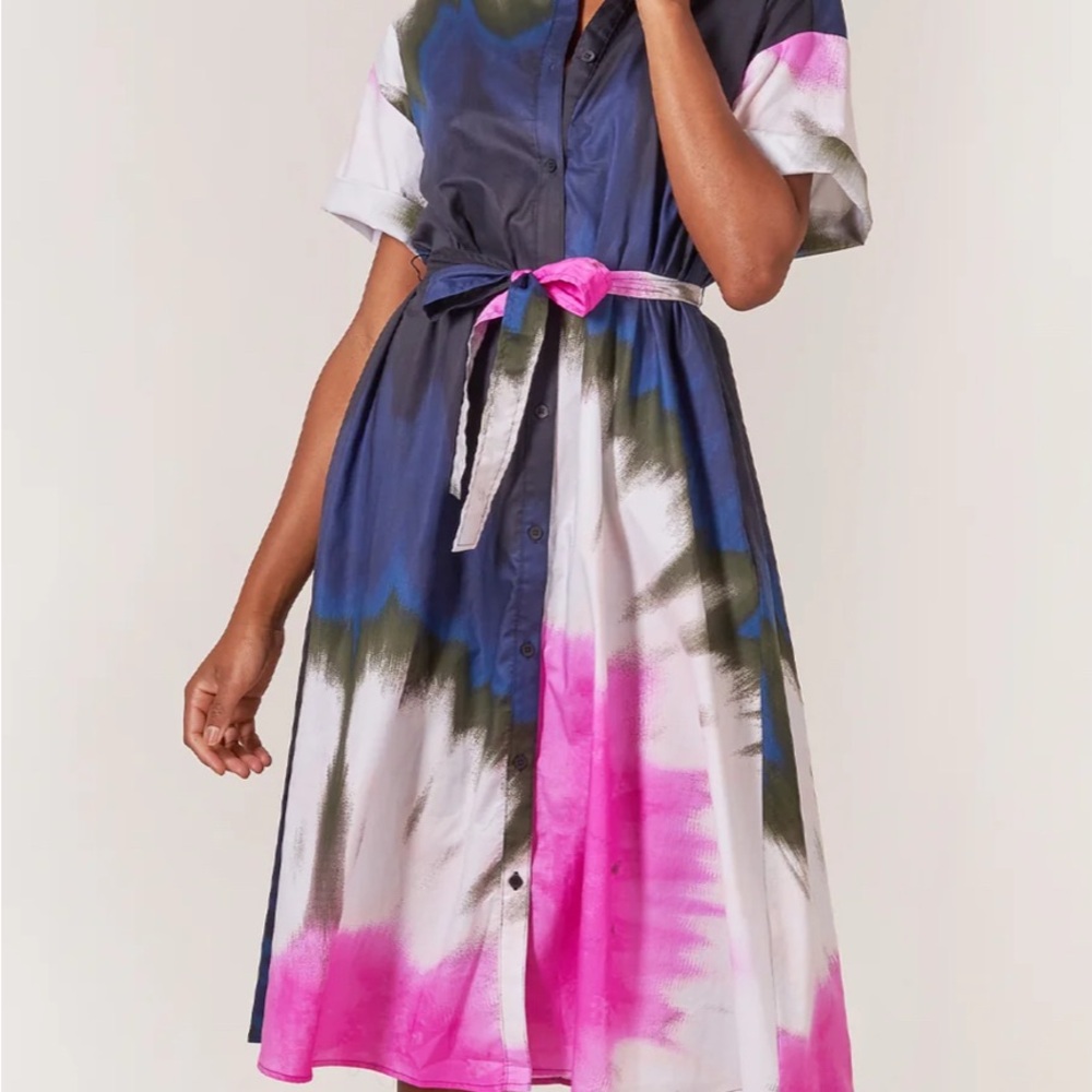 Tucker: The Sarah Shirtdress | Ink Tie Dye | Pima Cotton Poplin, large
